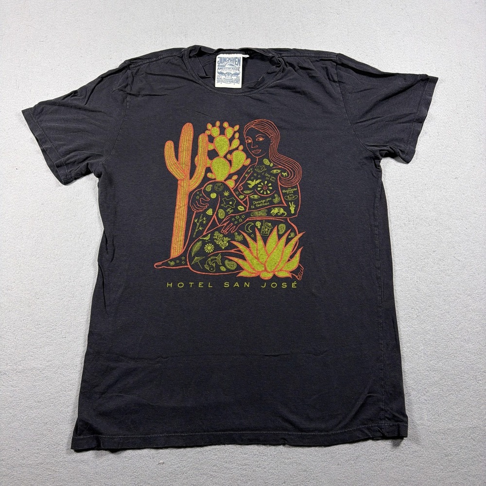Jungmaven Shirt Mens Large Black Hotel San Jose Graphic Tee Hemp USA Travel